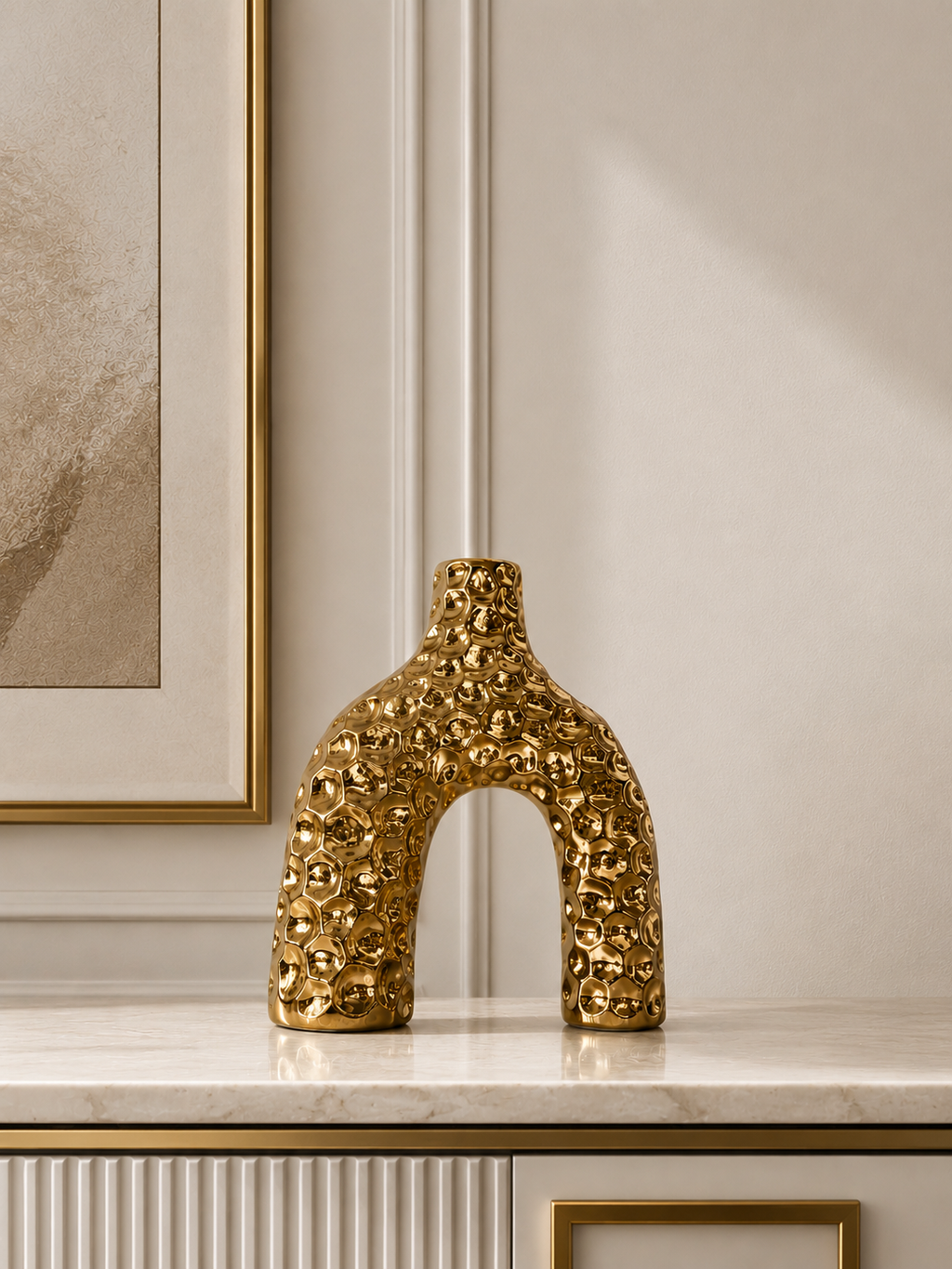 Luxury Gold Arch Decorative Vase – Textured Modern Home Décor