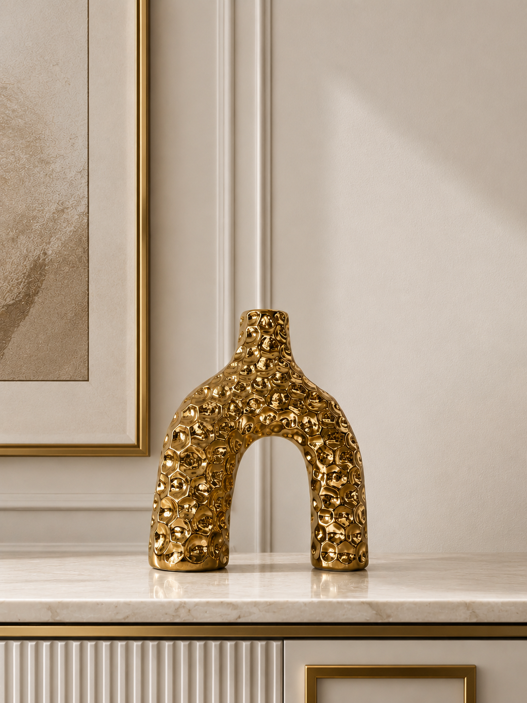 Luxury Gold Arch Decorative Vase – Textured Modern Home Décor