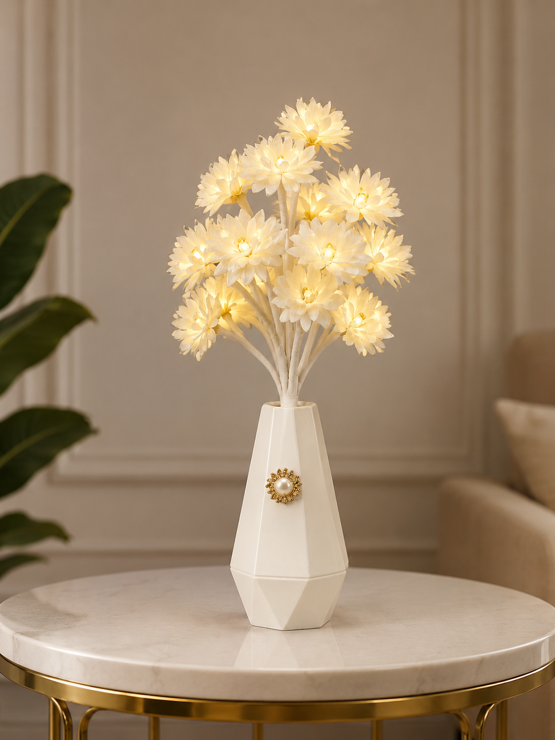 LED Flower Table Lamp with Decorative Vase | Warm White Floral Night Light for Home Décor
