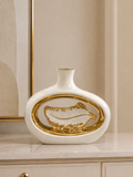 Luxury White & Gold Leaf Ceramic Decorative Vase – Modern Oval Centerpiece Vase