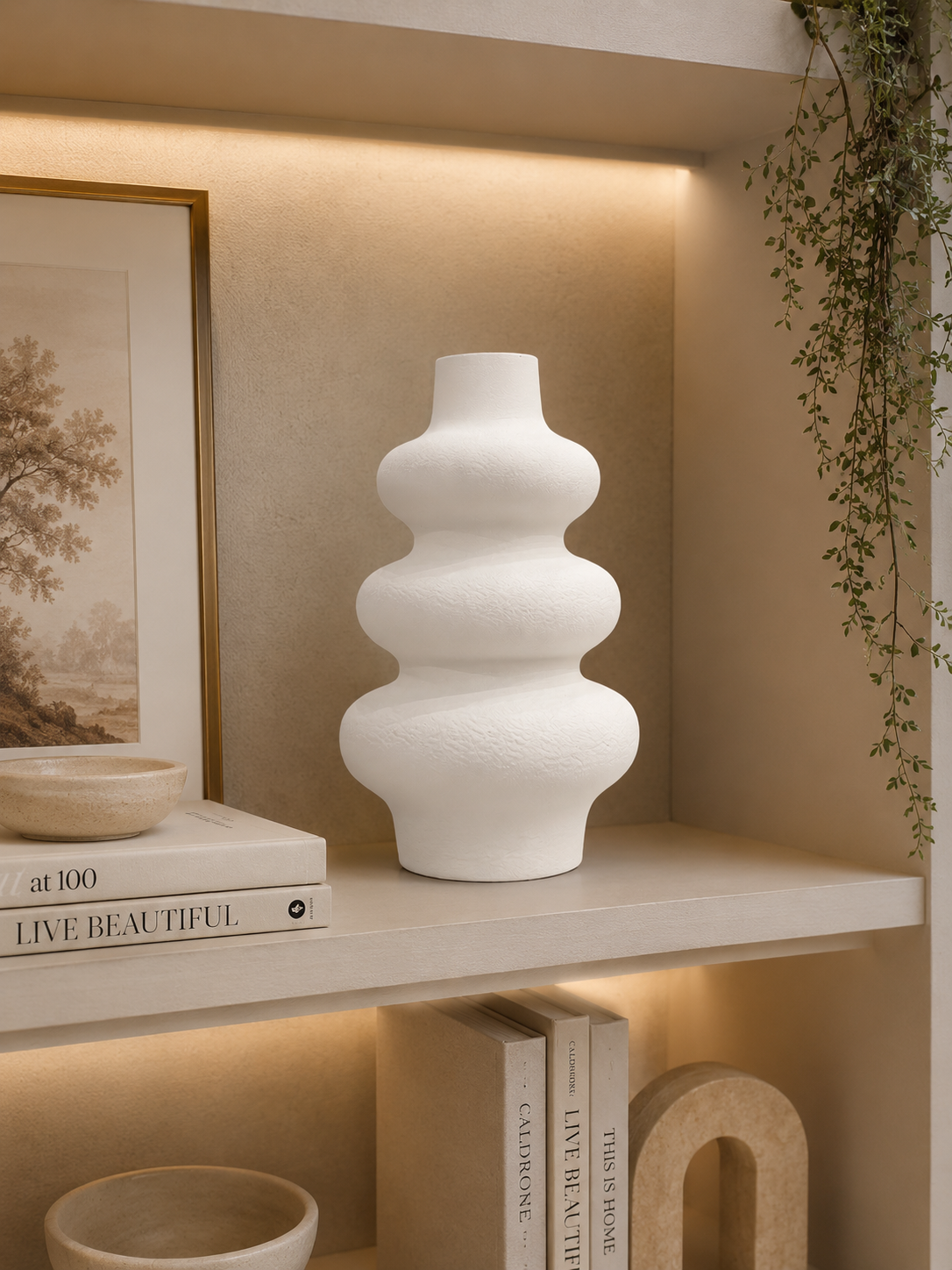 Modern Matte White Textured Ceramic Vase – Minimalist Decorative Home Accent