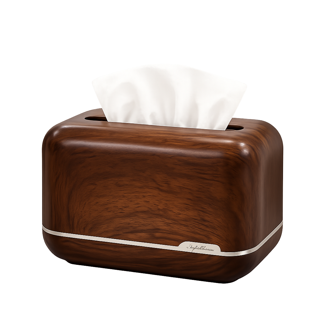 Luxury Walnut Wood Grain Tissue Box Holder | Modern Decorative Tissue Box Cover for Living Room, Dining Table & Office
