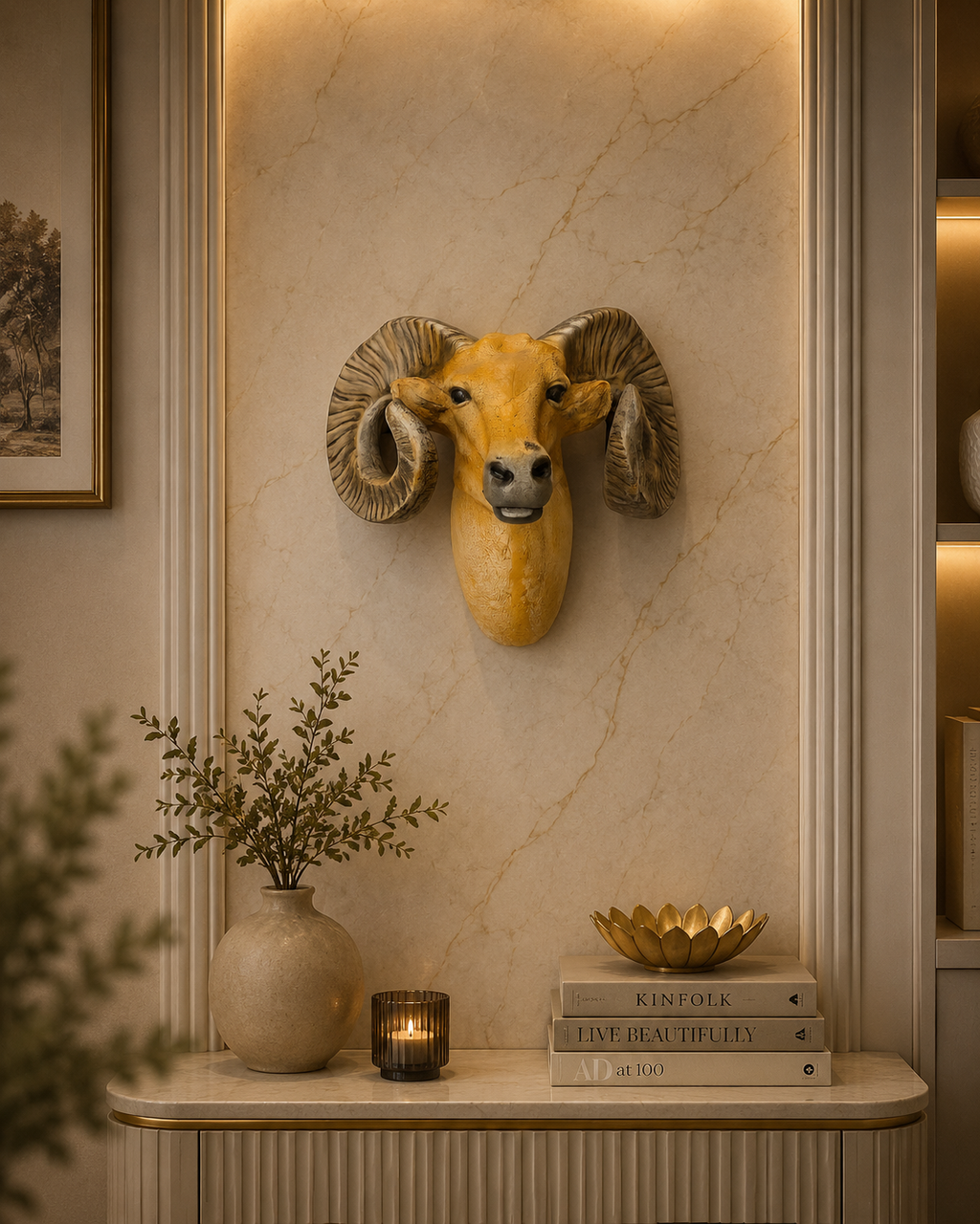 Majestic Ram Wall Mount Sculpture | Rustic Luxury Animal Head Décor