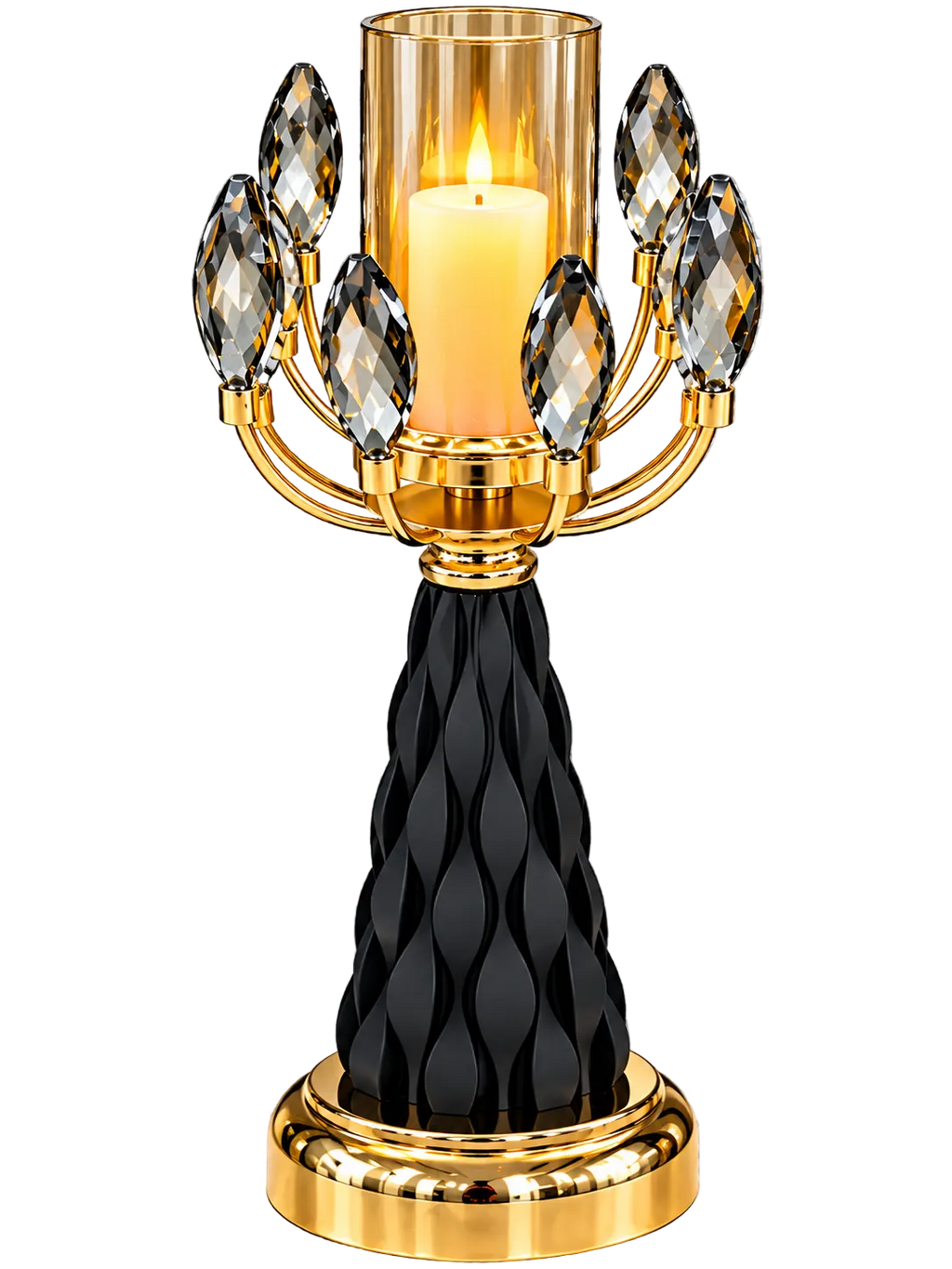 Luxury Black & Gold Crystal Candle Holder – Elegant Leaf Design