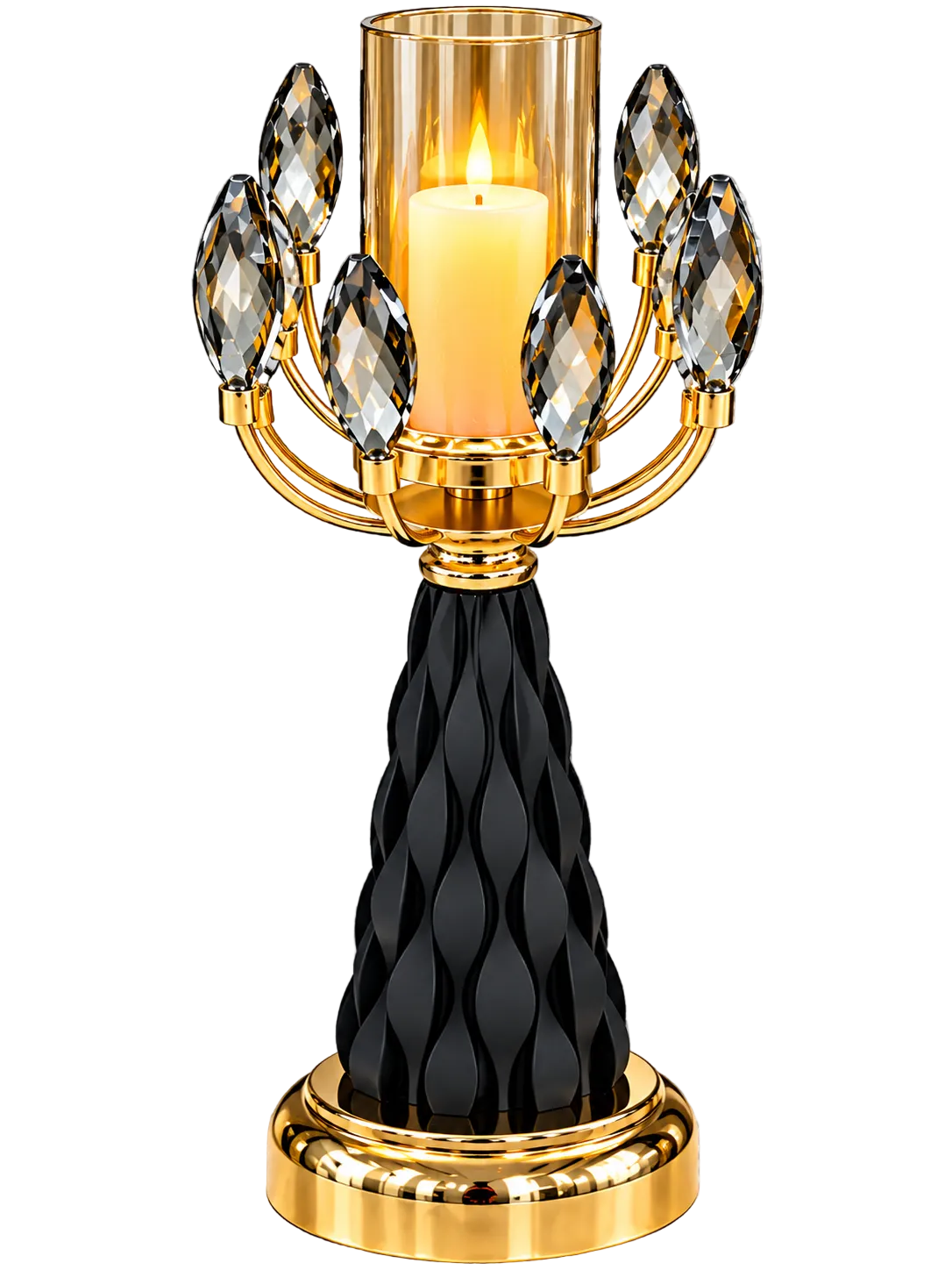 Luxury Black & Gold Crystal Candle Holder – Elegant Leaf Design