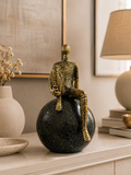 Abstract Thinker Sculpture on Sphere – Modern Resin Table Decor Statue