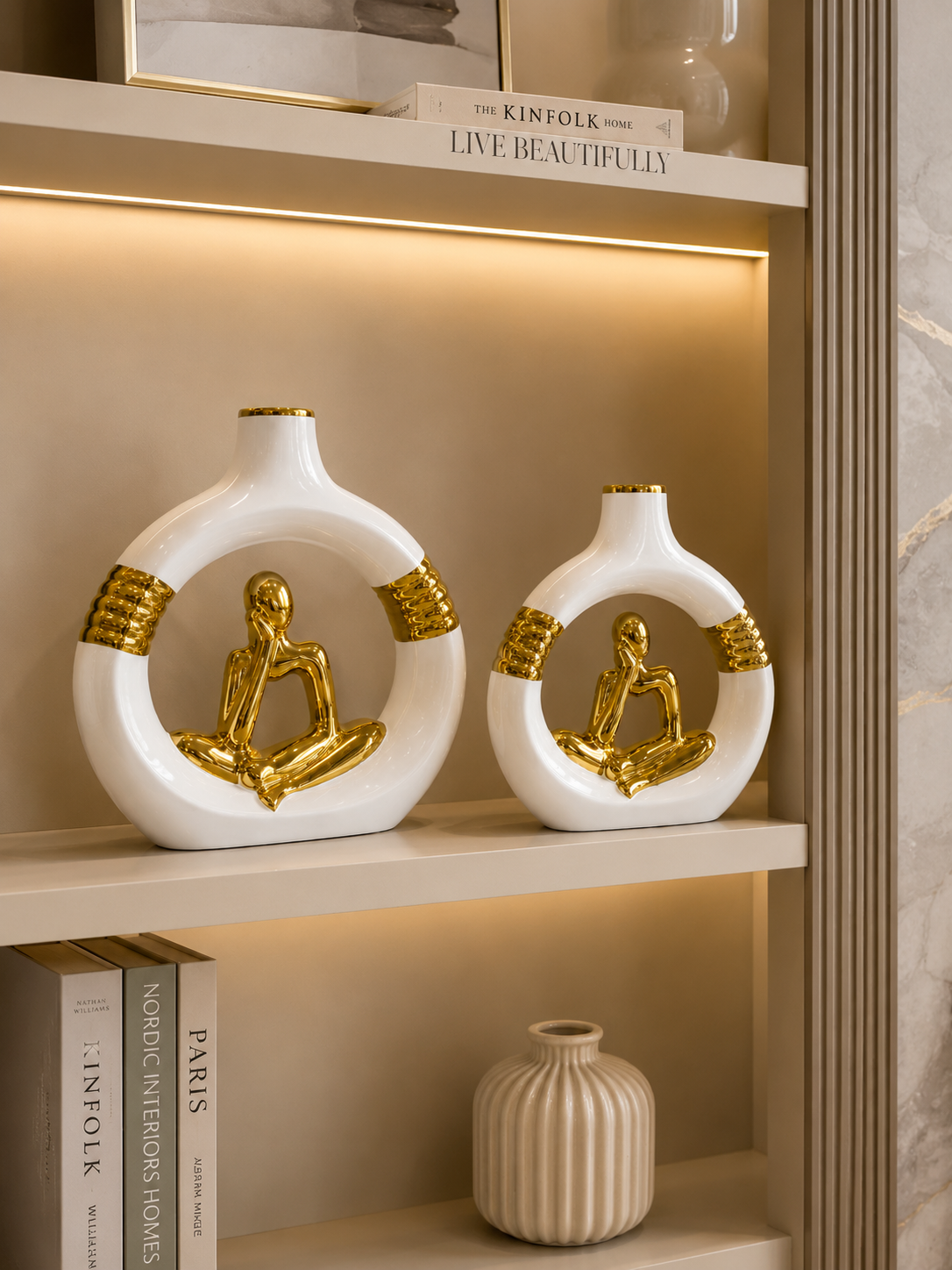 Luxury White & Gold Abstract Figure Decorative Vase Set – 2 Pieces
