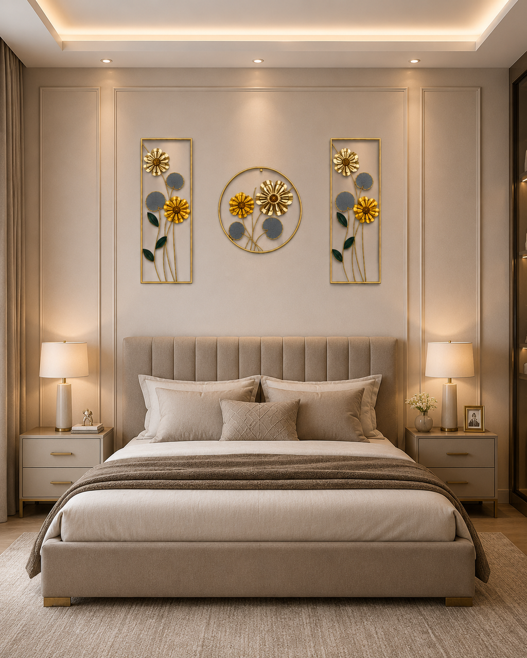 Luxury 3-Piece Metal Floral Wall Art Set | Gold Flower Wall Decor for Living Room, Bedroom & Hallway