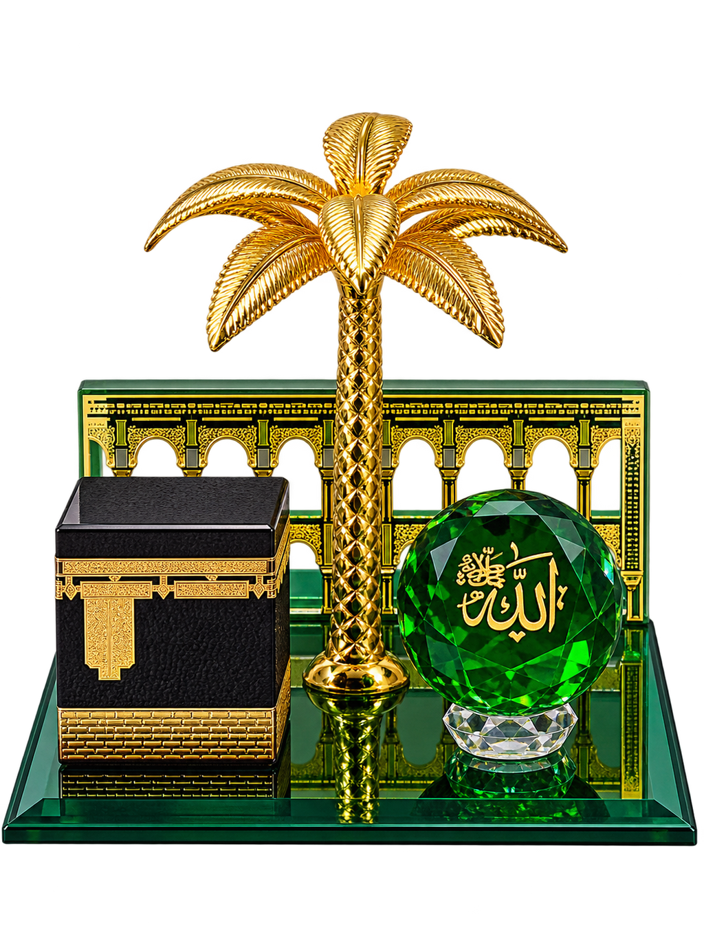 Islamic Kaaba & Allah Crystal Palm Tree Decorative Showpiece – Premium Islamic Décor