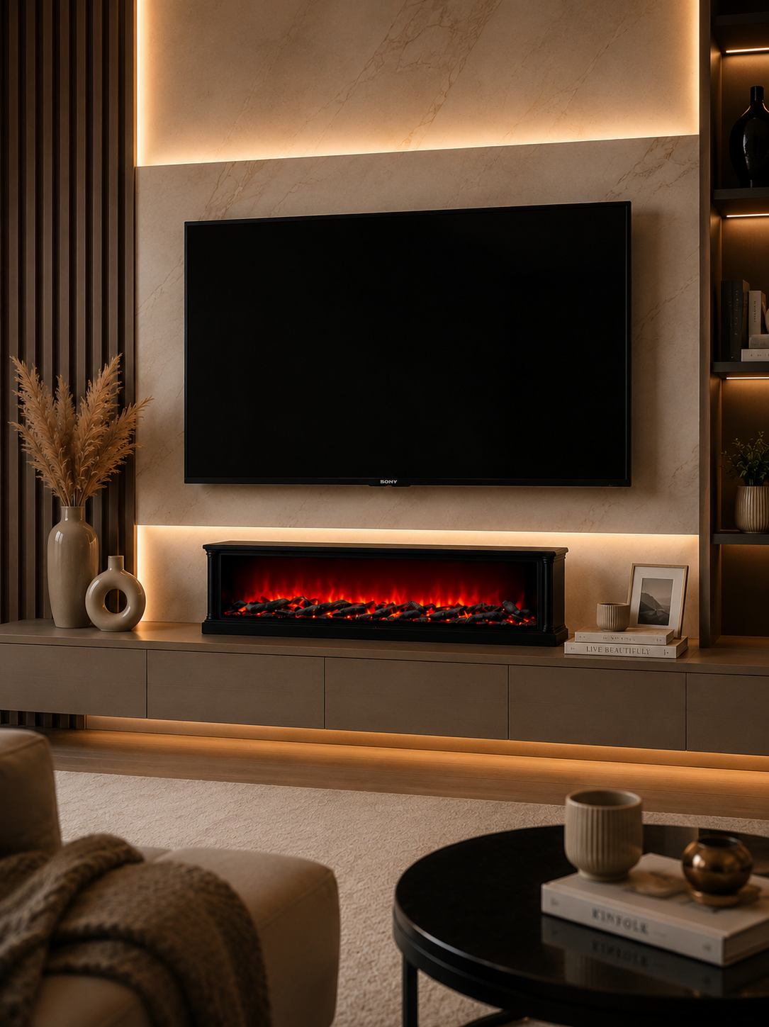 Premium Linear RGB LED Electric Fireplace | Modern Built-In TV Unit Fireplace
