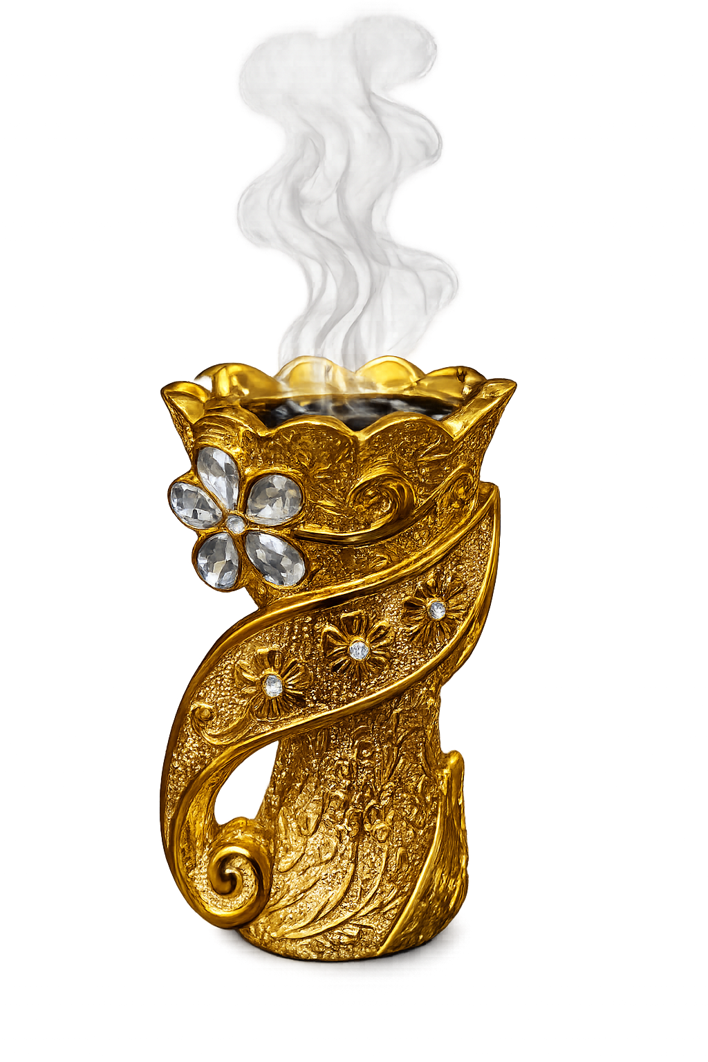 Luxury Gold Decorative Bakhoor Burner with Crystal Floral Design | Traditional Incense Burner | Islamic Home Décor