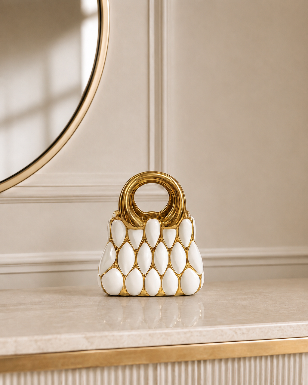 Luxury Handbag Shaped Ceramic Vase – White & Gold Decorative Flower Vase | Modern Home Décor