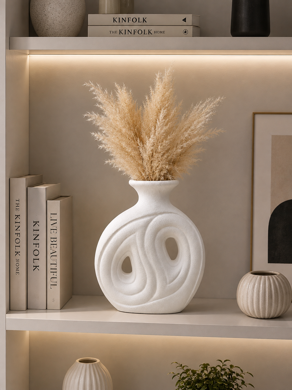 Modern White Abstract Textured Vase – Decorative Tabletop Flower Vase