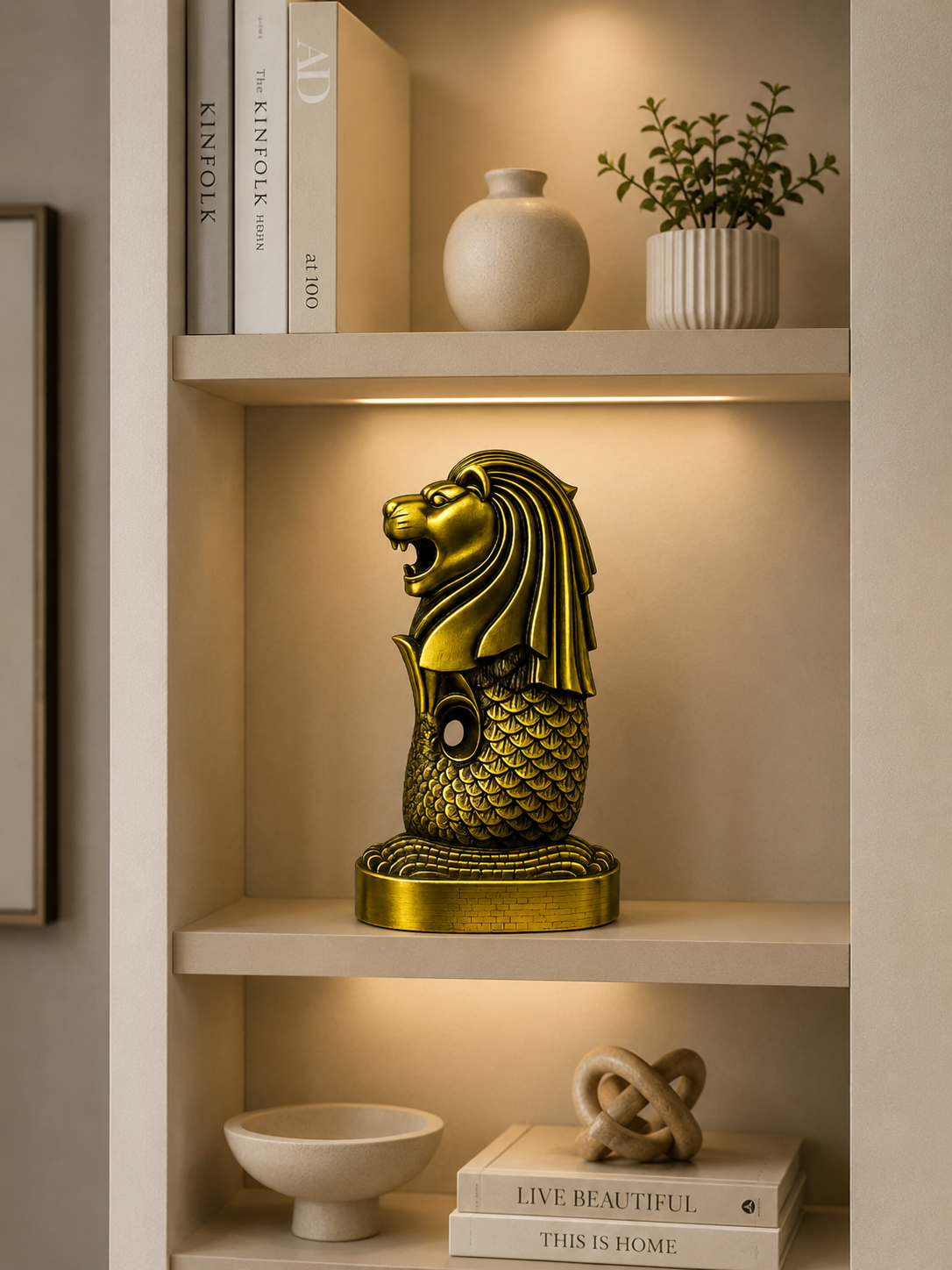 Merlion Statue Decorative Showpiece | Premium Metal Singapore Landmark Home Décor