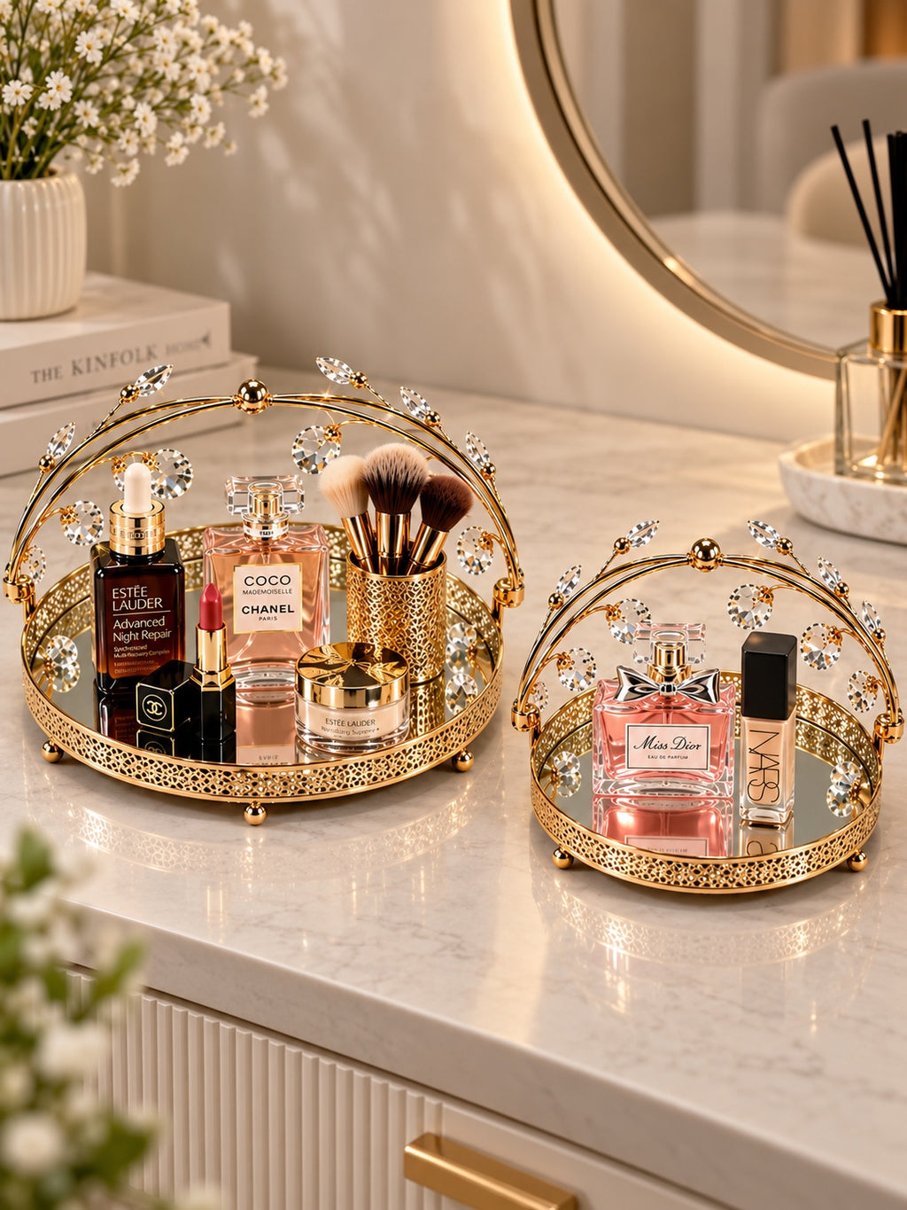 Luxury Gold Crystal Embellished Vanity Tray Set of 2