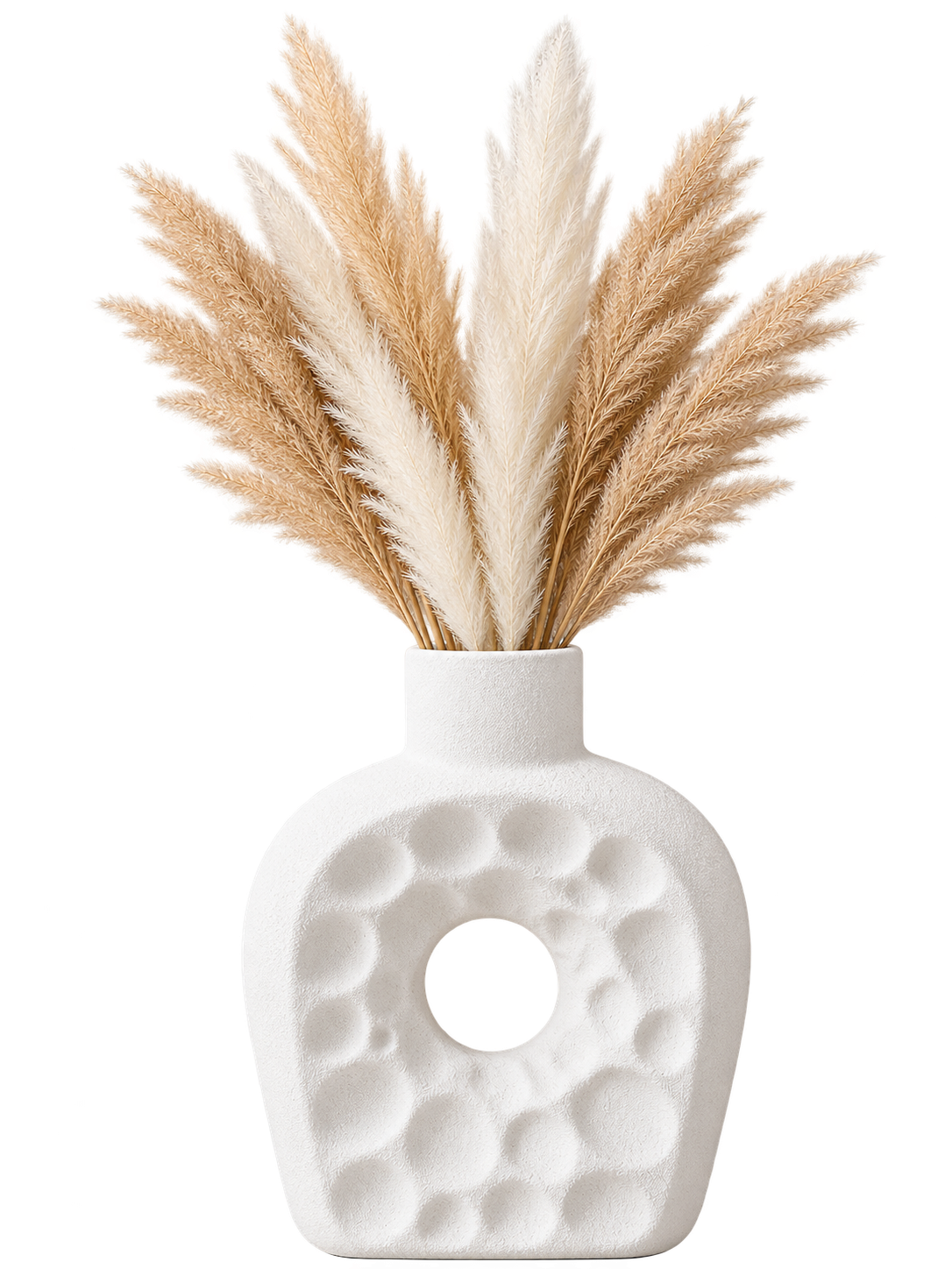 Modern White Textured Decorative Vase – Round Cut-Out Design