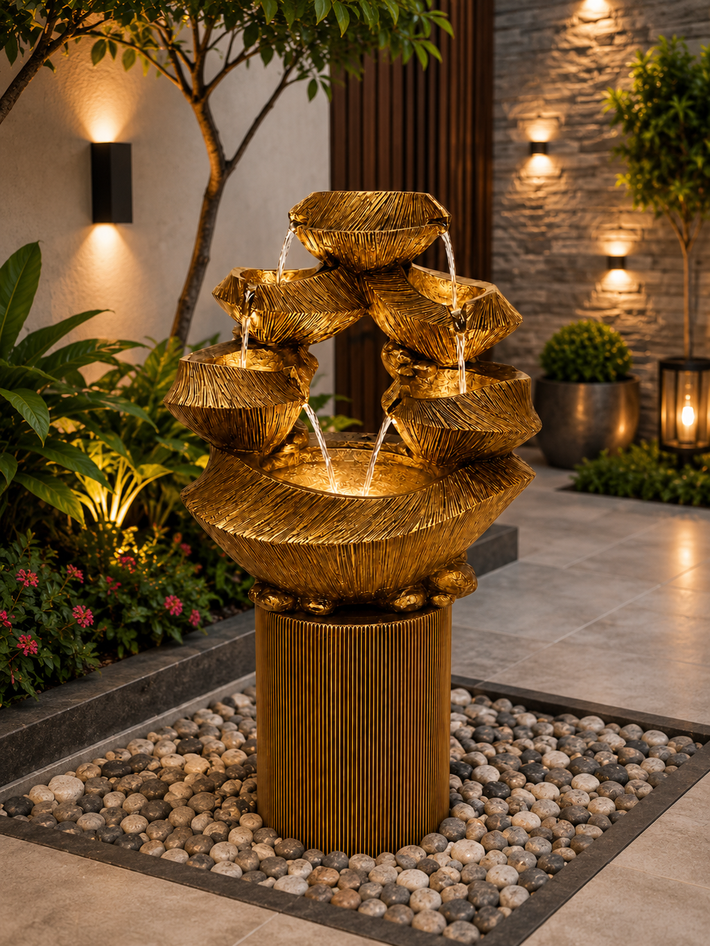 Luxury Outdoor/Indoor Cascading Water Fountain with LED Lights | Modern Garden Water Feature