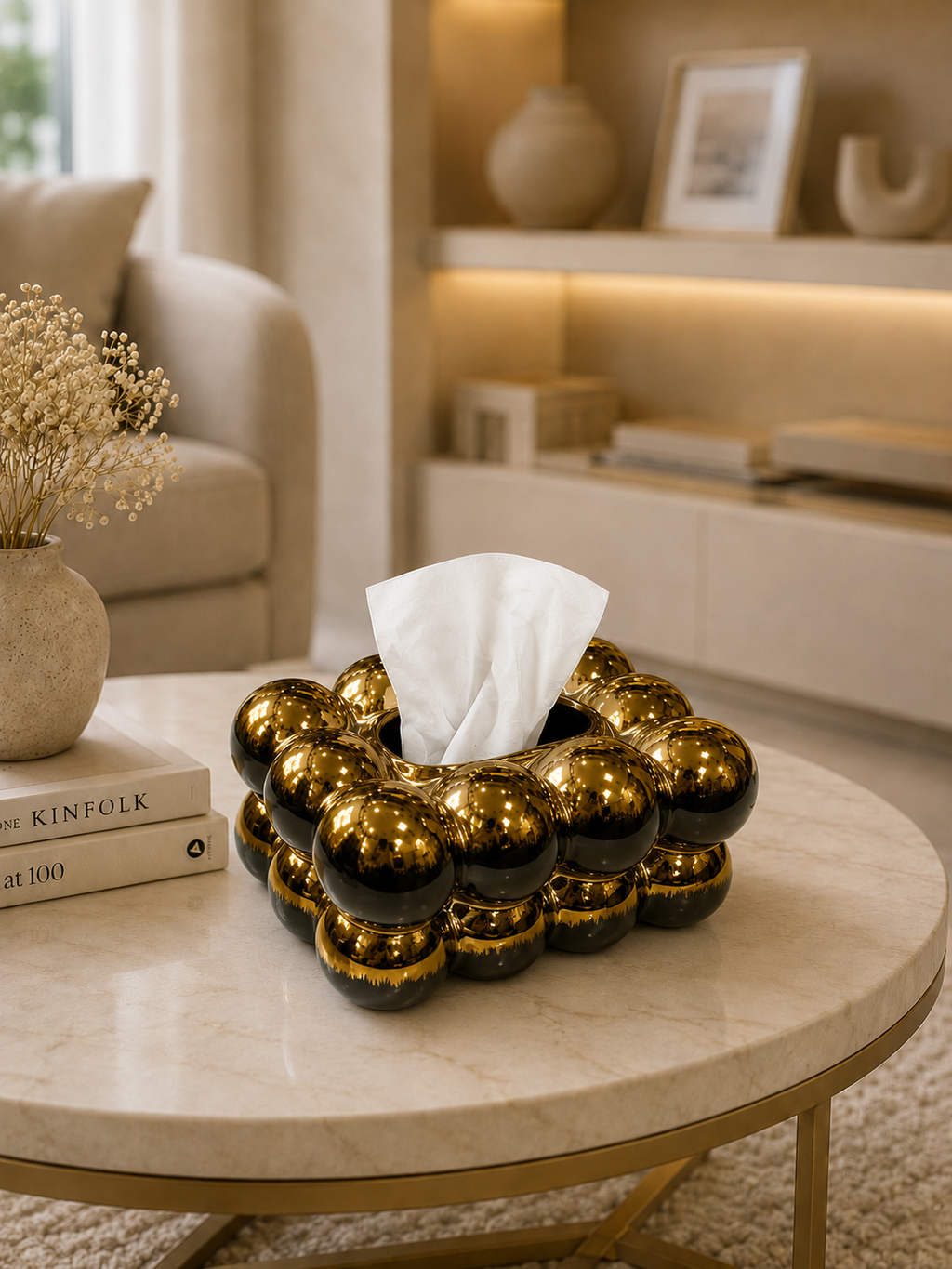 Luxury Bubble Ceramic Tissue Holder – Modern Decorative Tissue Box Cover (White Gold/Black & Gold)