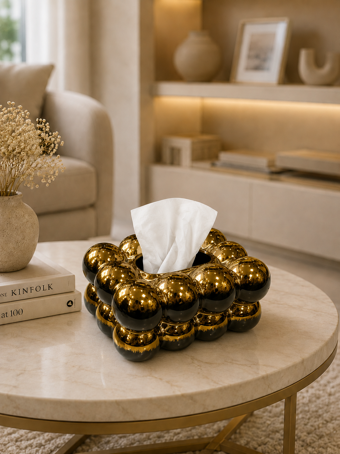 Luxury Bubble Ceramic Tissue Holder – Modern Decorative Tissue Box Cover (White Gold/Black & Gold)