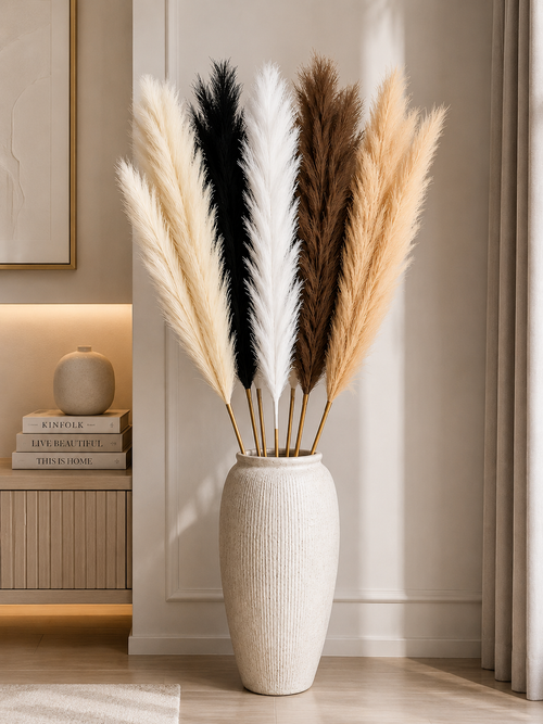 Artificial Pampas Grass Stems| Luxury Faux Decorative Vase Fillers
