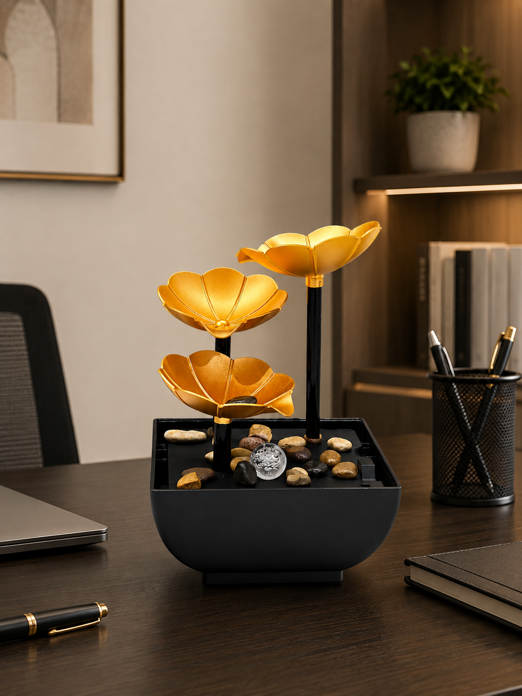 Luxury Golden Lotus Flower Tabletop Water Fountain