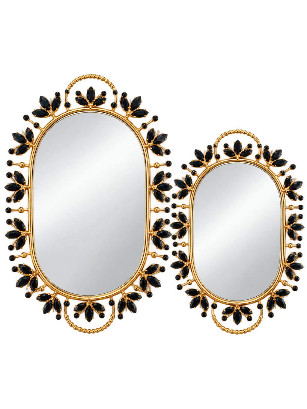 Luxury Gold & Black Leaf Design Decorative Mirror Set – Elegant Vanity Mirrors