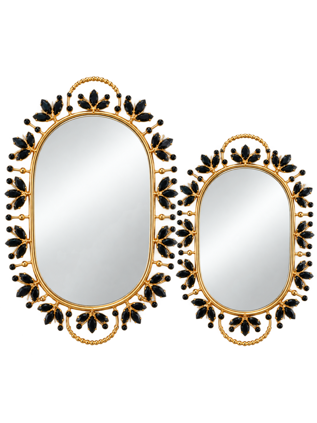 Luxury Gold & Black Leaf Design Decorative Mirror Set – Elegant Vanity Mirrors