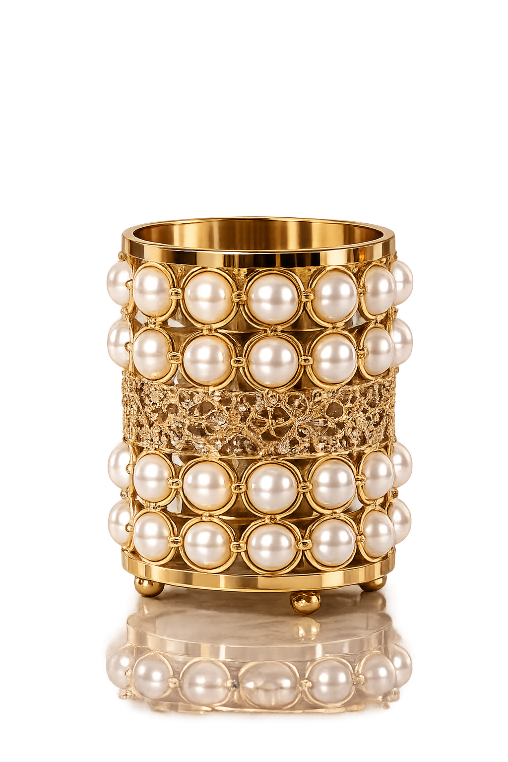 Luxury Pearl & Gold Makeup Brush Holder – Elegant Vanity Organizer
