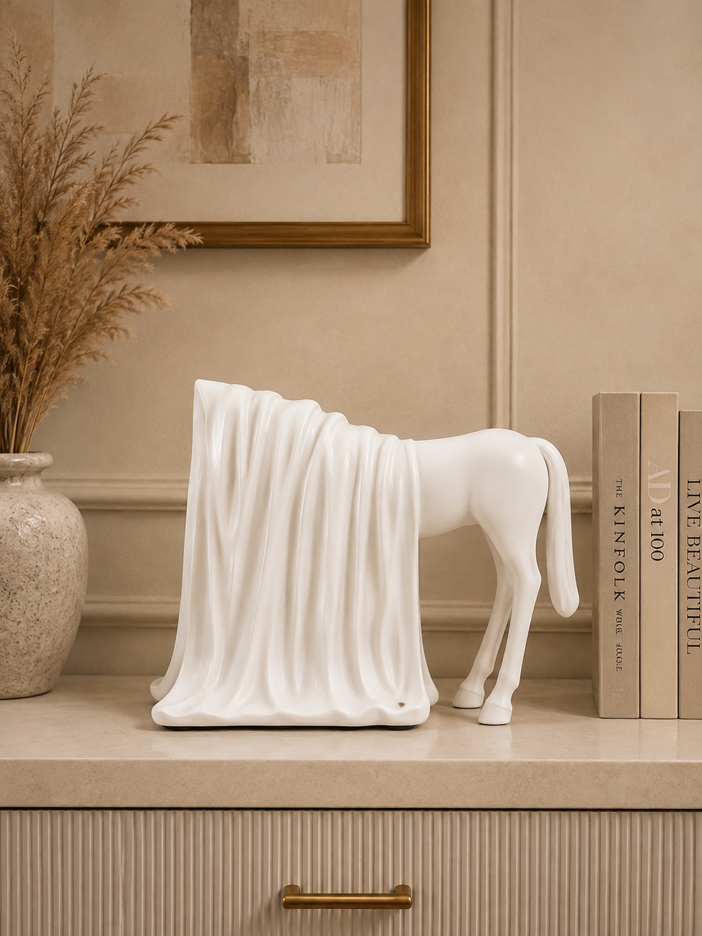 Modern Abstract Horse Sculpture Vase – White Resin Decorative Table Vase for Home Décor