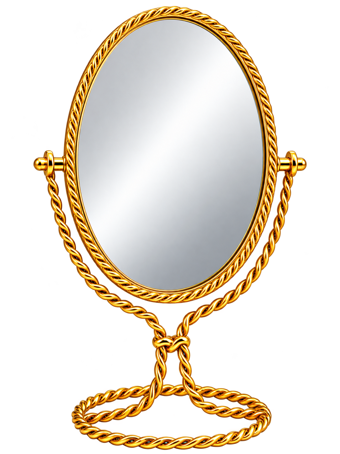 Luxury Gold Oval Tabletop Vanity Mirror with Twisted Rope Frame – Elegant Dressing Table Makeup Mirror