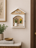 Wooden House Key Holder Box with Decorative Flowers | Wall Mounted Key Storage Cabinet | Farmhouse Home Décor