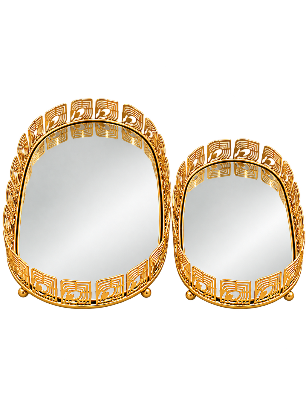 Luxury Gold Geometric Mirrored Decorative Tray Set of 2