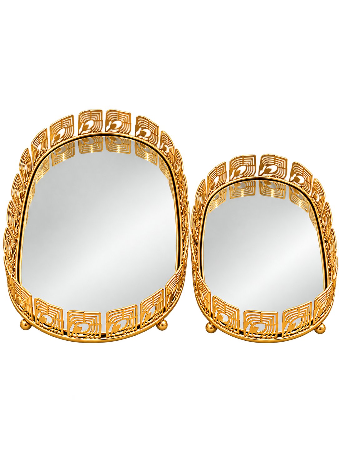 Luxury Gold Geometric Mirrored Decorative Tray Set of 2