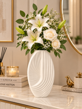 Elegant White Textured Ceramic Vase – Modern Ribbed Decorative Vase