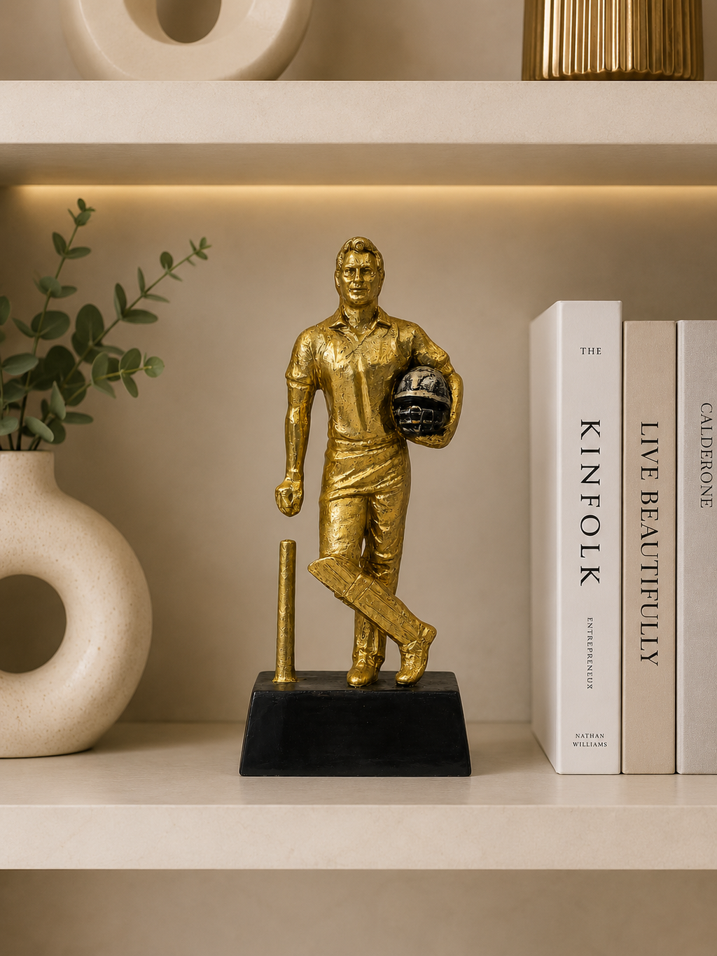 Premium Gold Cricketer Resin Figurine | Cricket Player Decorative Statue for Home & Office