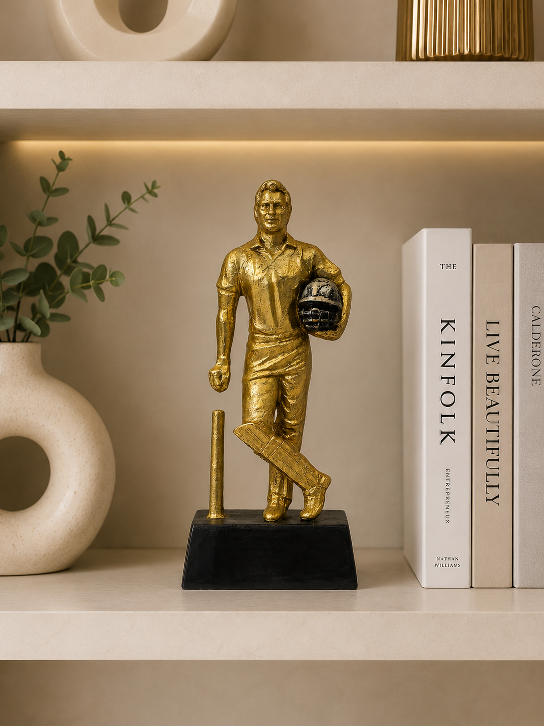 Premium Gold Cricketer Resin Figurine | Cricket Player Decorative Statue for Home & Office