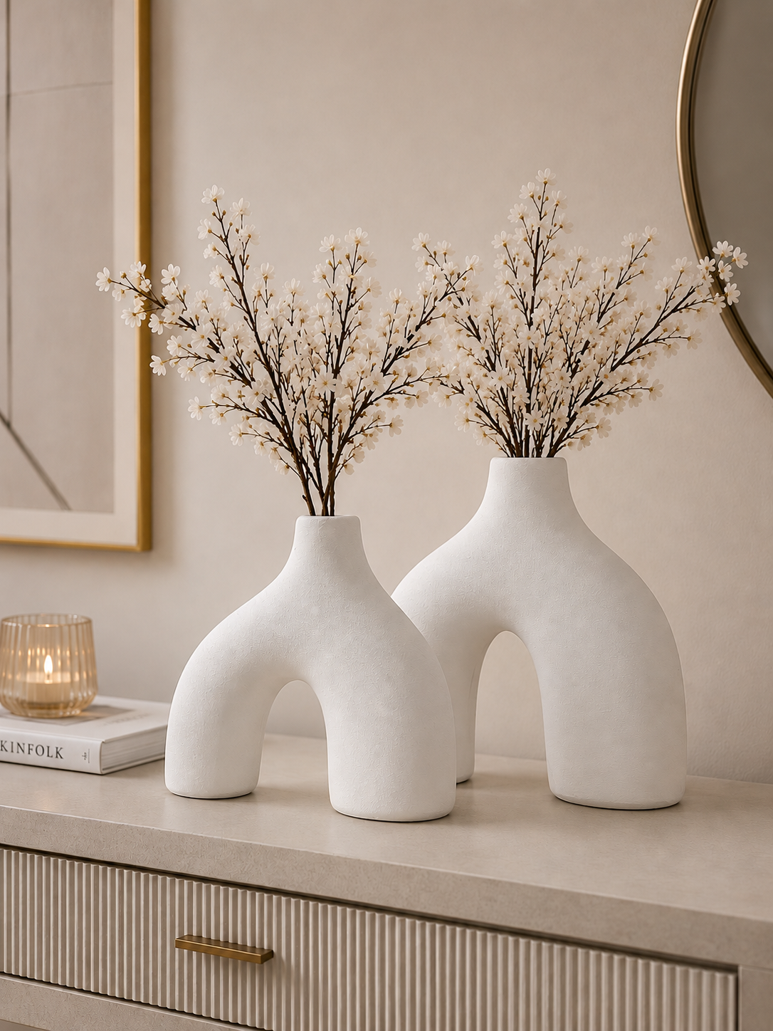 Modern Arch Ceramic Vase Set of 2 – Minimalist White Decorative Flower Vases for Home Décor