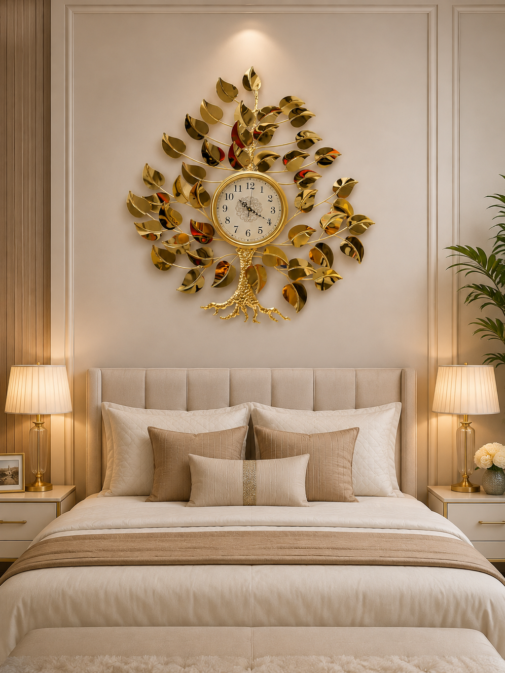 Luxury Golden Tree of Life Wall Clock – Elegant Leaf Branch Design
