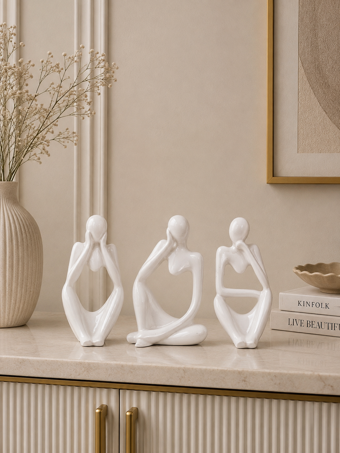 Set of 3 Abstract Seated Figurines – Modern Decorative Sculpture Set