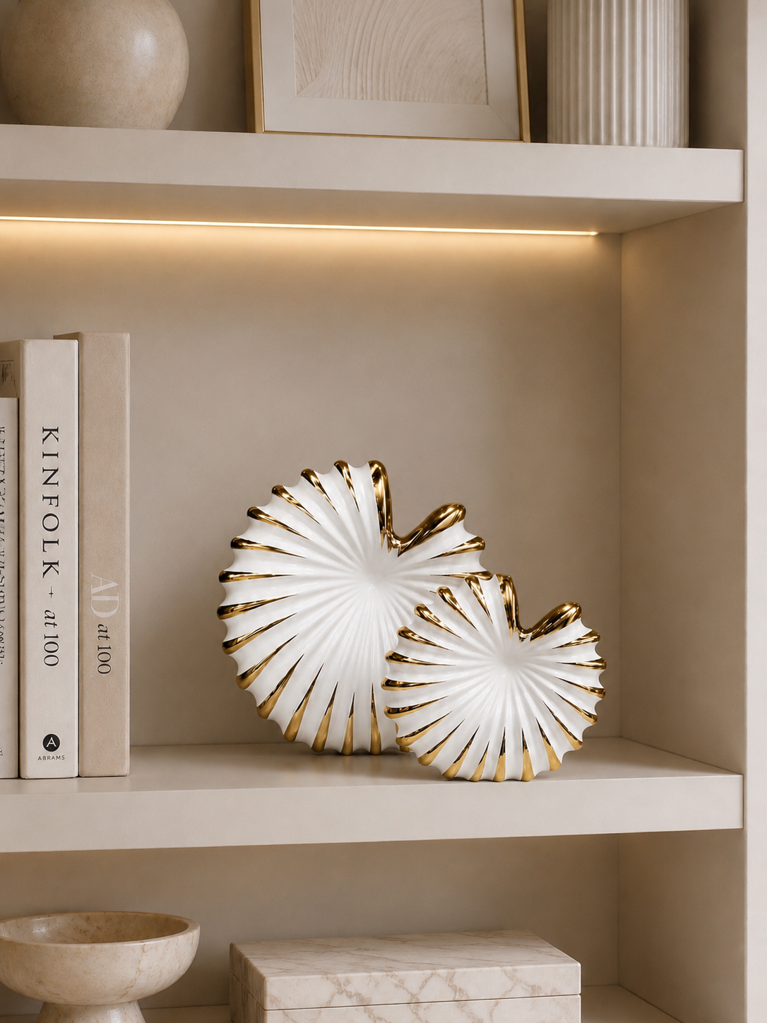 Luxury White & Gold Ceramic Leaf Decorative Tray Set – Modern Home Décor (Set of 2)