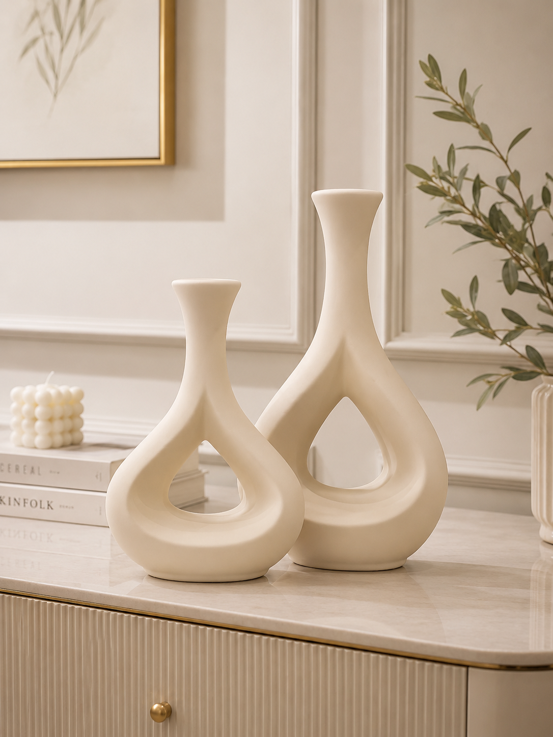 Modern Hollow Ceramic Vase Set – 2 Piece Minimalist Decorative Flower Vase for Home Décor