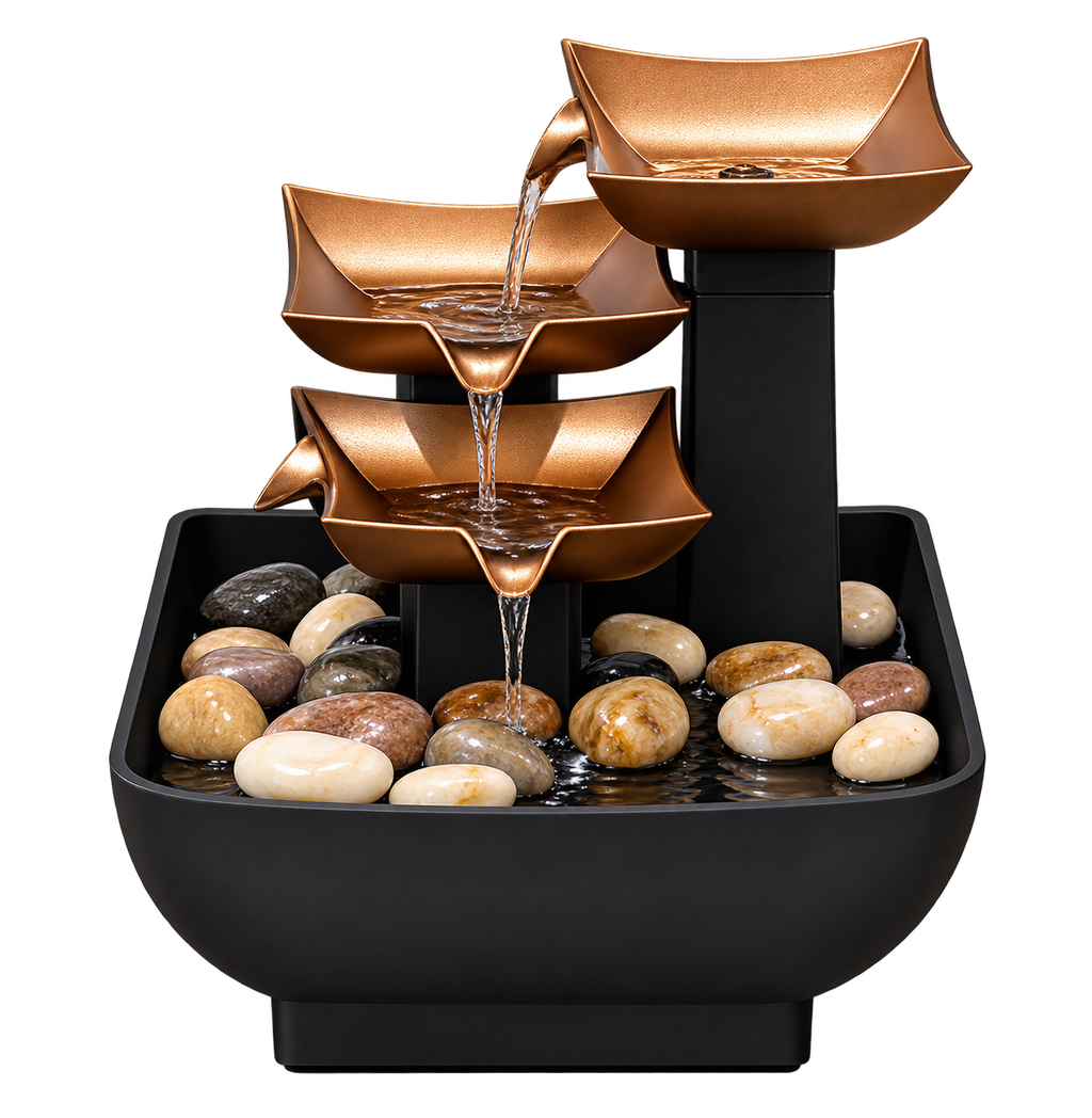 Luxury 3-Tier Golden Bowl Cascading Tabletop Water Fountain