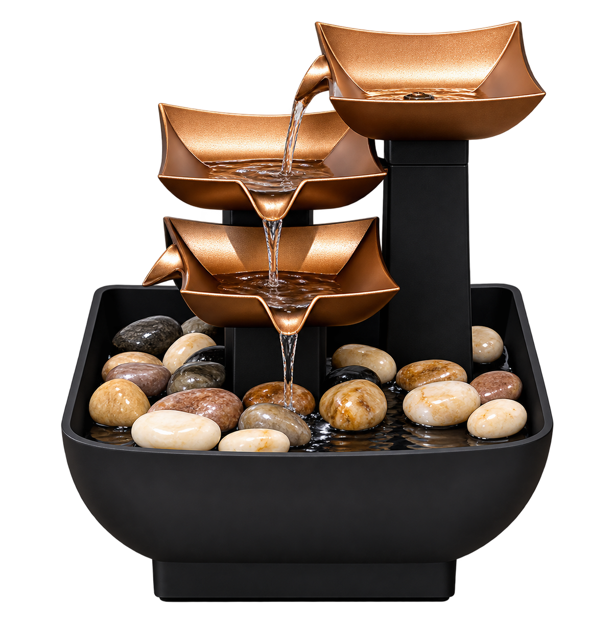 Luxury 3-Tier Golden Bowl Cascading Tabletop Water Fountain