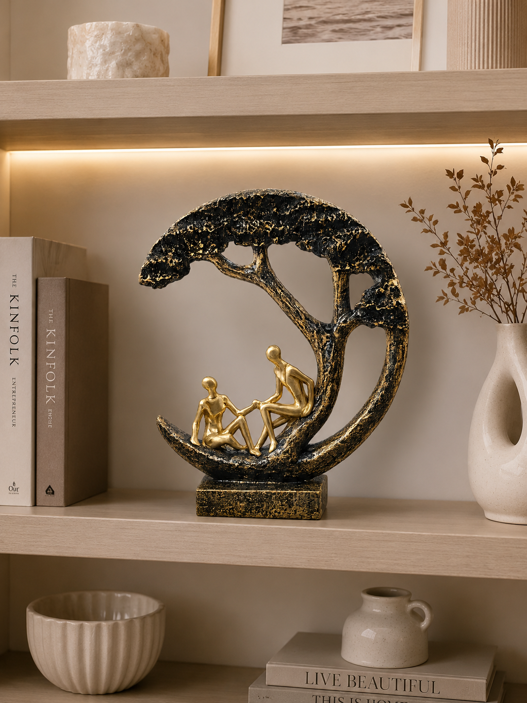Abstract Couple Under Tree Sculpture | Luxury Resin Tabletop Showpiece | Modern Home Decor Accent
