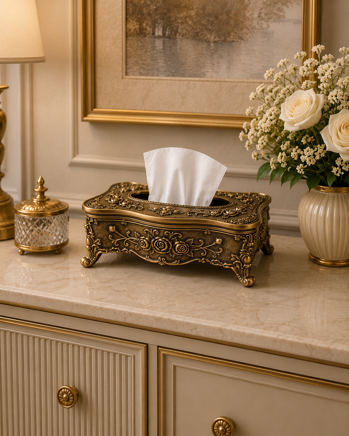 uxury Vintage Floral Tissue Box Cover – Antique Bronze Decorative Tissue Holder for Home & Office