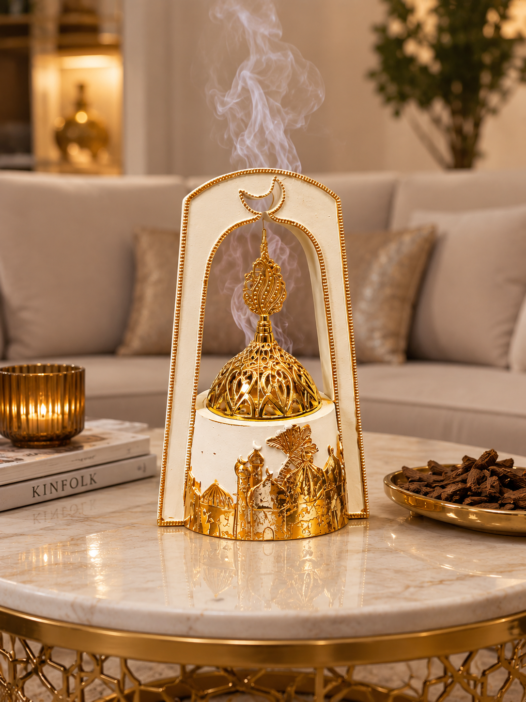 Luxury White & Gold Mosque Design Bukhoor Burner