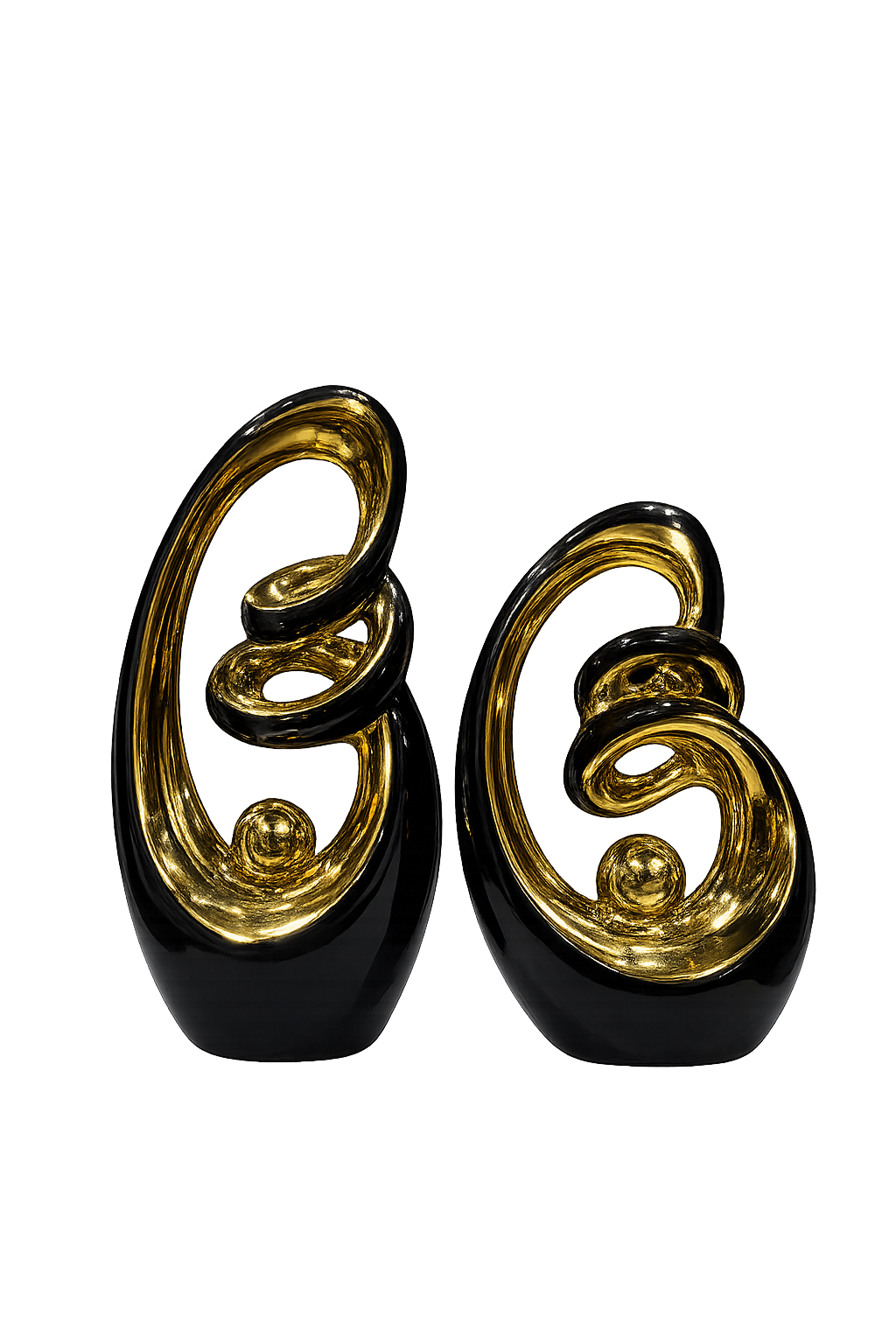 Modern Abstract Black & Gold Ceramic Sculpture Set – Luxury Decorative Showpieces for Home & Office (Set of 2)