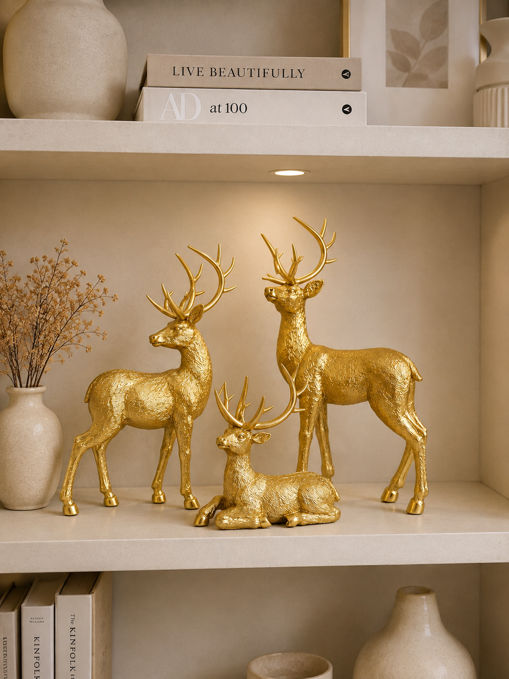 Luxury Golden Deer Family Sculpture Set – 3 Piece Resin Home Décor