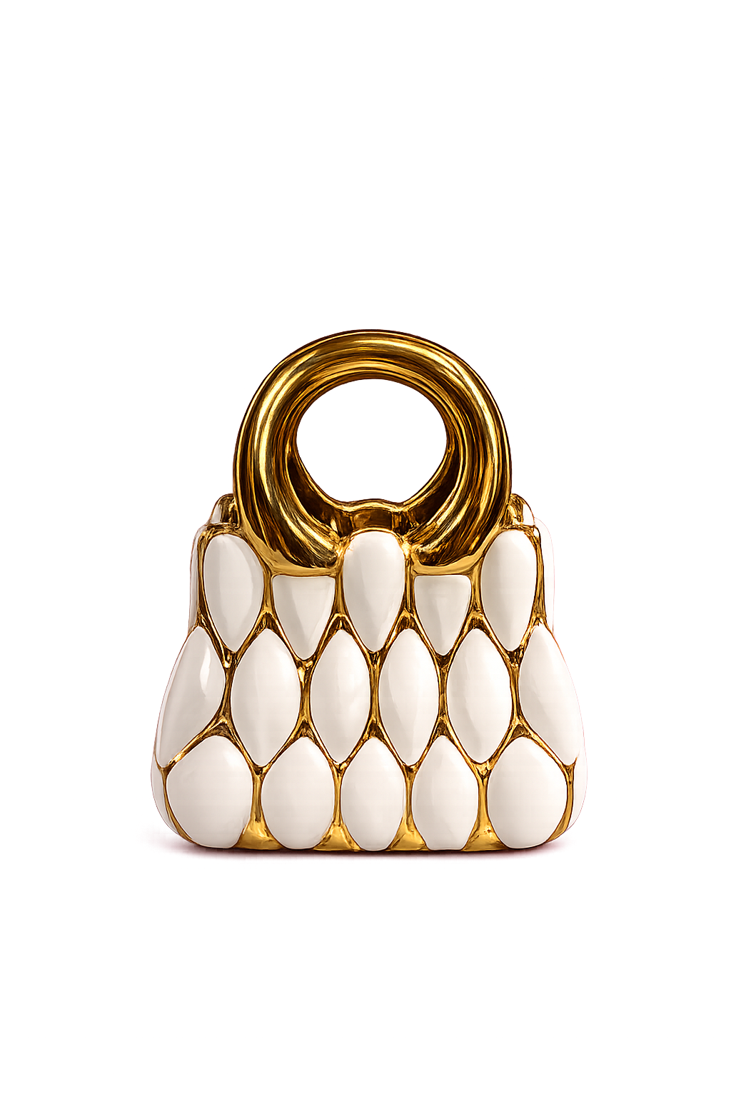 Luxury Handbag Shaped Ceramic Vase – White & Gold Decorative Flower Vase | Modern Home Décor