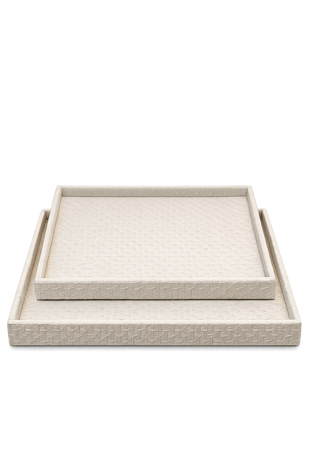 Luxury White Leather Serving Tray Set | Decorative Nesting Coffee Table Trays | Ottoman & Vanity Organizer (Set of 2)